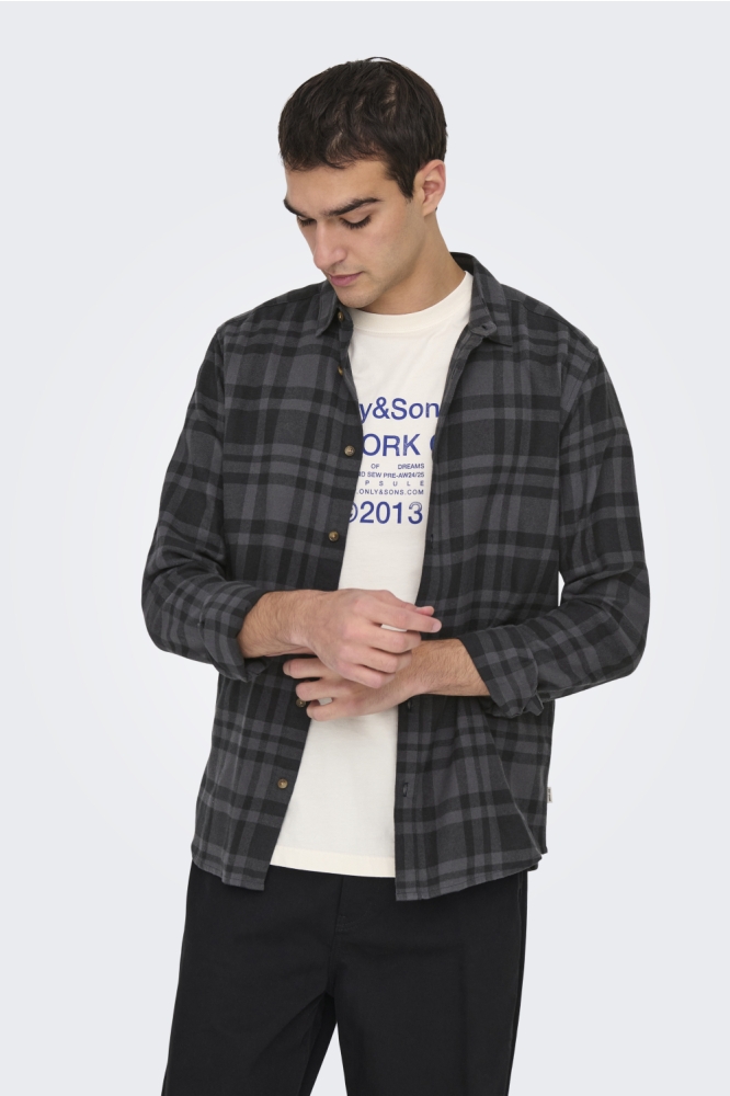 ONSGUDMUND LS CHECKED SHIRT NOOS 22007112 JET BLACK/GRAY PINSTRIPE